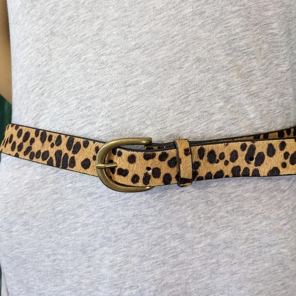 J. Crew Calf Hair Leather Belt, Brass Buckle, Animal Print, Sz Med, Unisex, NWOT - Picture 8 of 9
